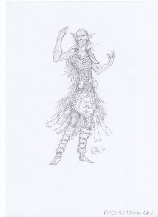 Witcheater Cultist - Male Hobgoblin -  Pencil Sketch